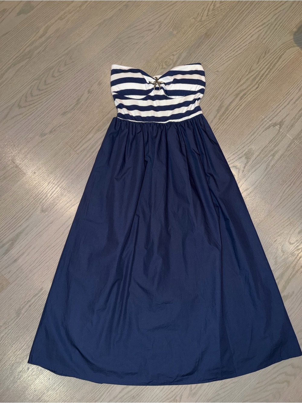 Sincerely Jules Navy and White Strapless Maxi Dress